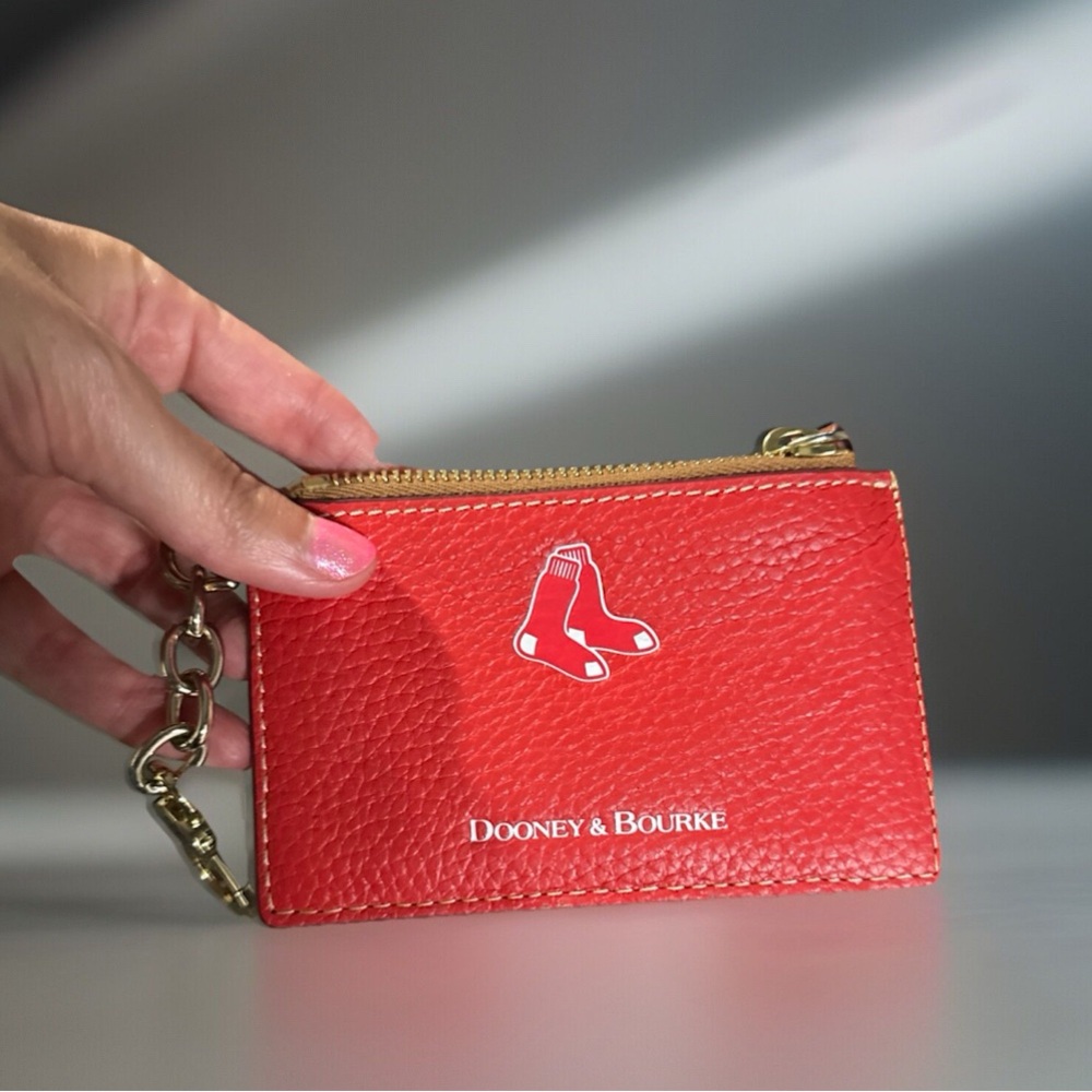 Dooney & Bourke Boston Red Sox Red Card Holder zip wallet with Gold Chain